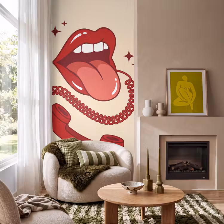 Behang - Mond - Telefoon - Popart - Rood - Illustratie — 1