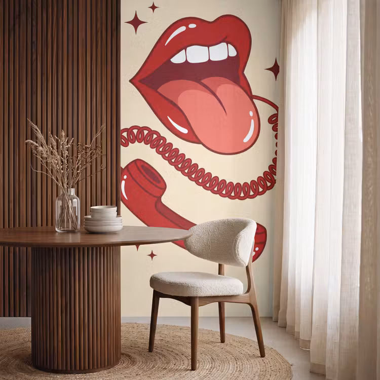 Behang - Mond - Telefoon - Popart - Rood - Illustratie — 4