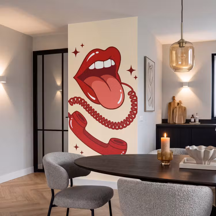 Behang - Mond - Telefoon - Popart - Rood - Illustratie — 5