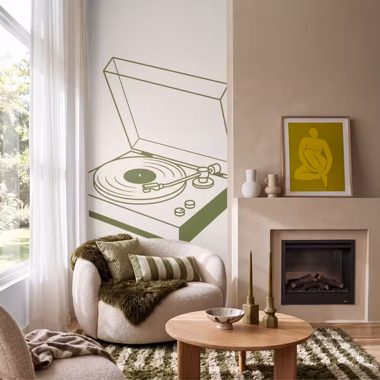 Behang - Platenspeler - Vinyl - Muziek - Minimalistisch - Groen — 1