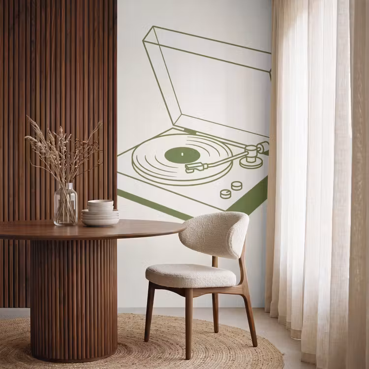 Behang - Platenspeler - Vinyl - Muziek - Minimalistisch - Groen — 4