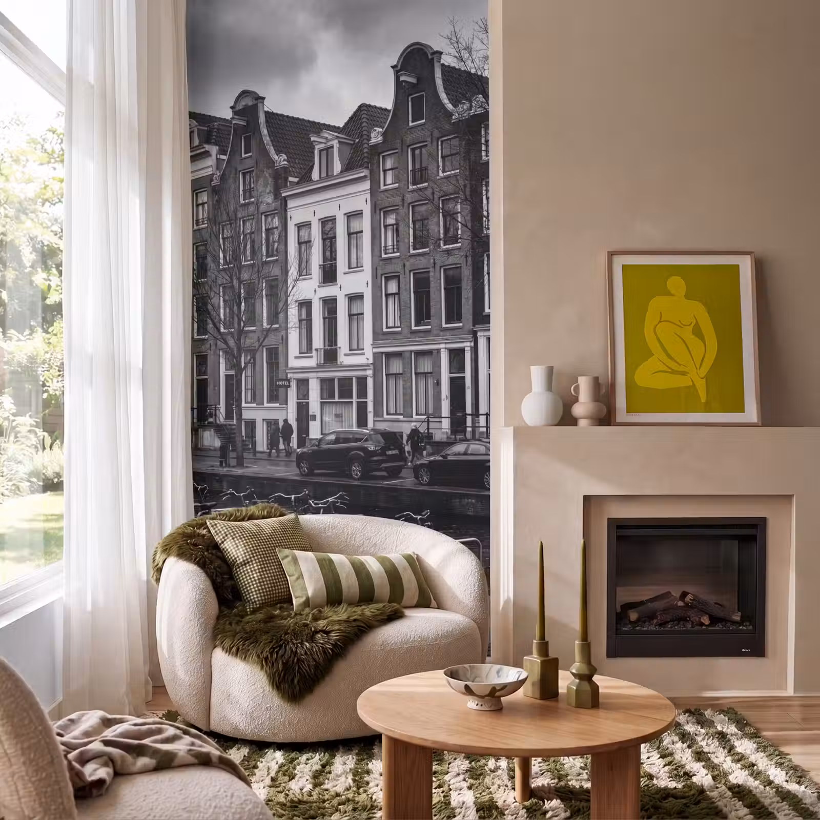 Behang - Huis - Gracht - Amsterdam - Architectuur - Zwart-wit — 1