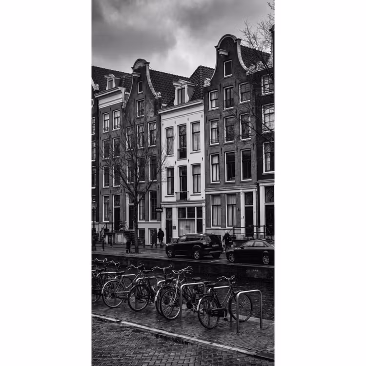 Behang - Huis - Gracht - Amsterdam - Architectuur - Zwart-wit — 2