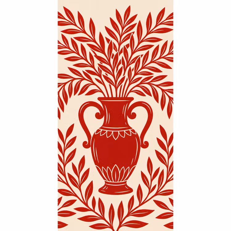Behang - Vaas - Planten - Decoratie - Abstract - Rood — 2