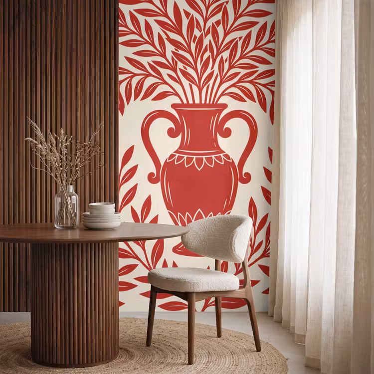 Behang - Vaas - Planten - Decoratie - Abstract - Rood — 4
