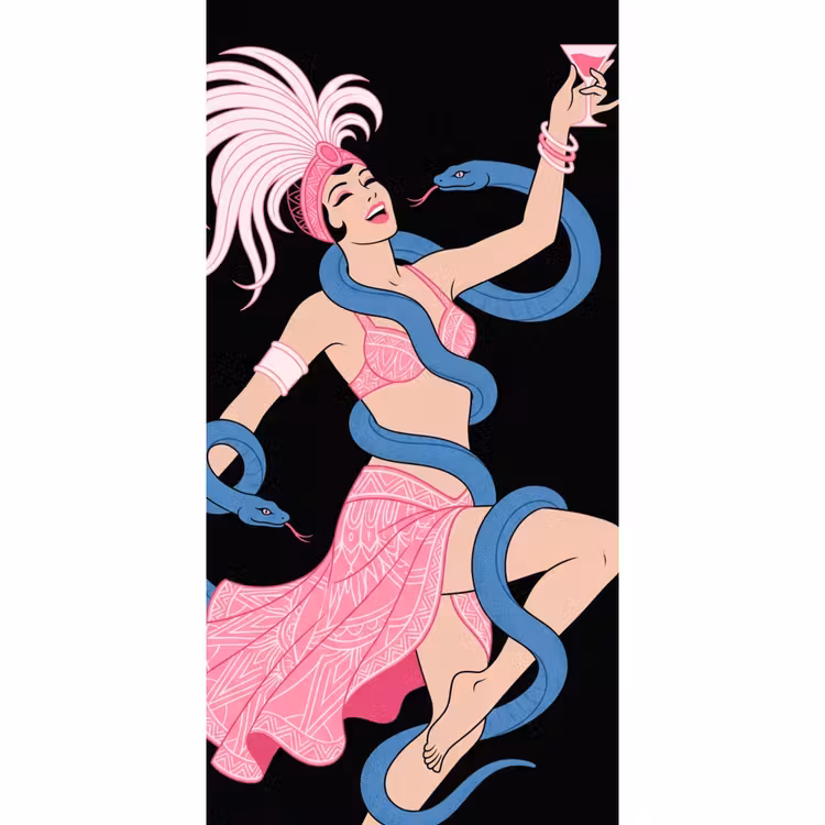 Behang - Vrouw - Danseres - Slangen - Art Deco - Roze — 2