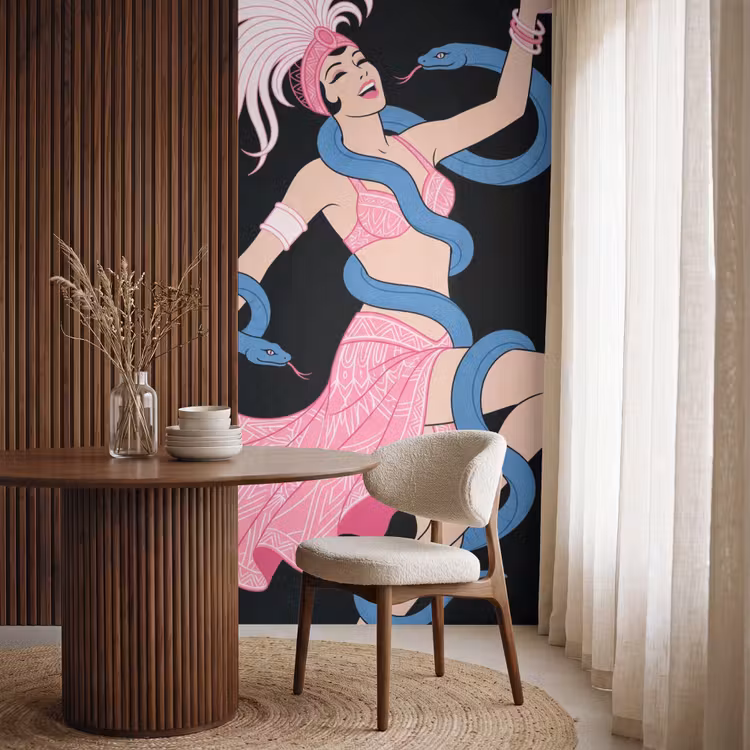 Behang - Vrouw - Danseres - Slangen - Art Deco - Roze — 4