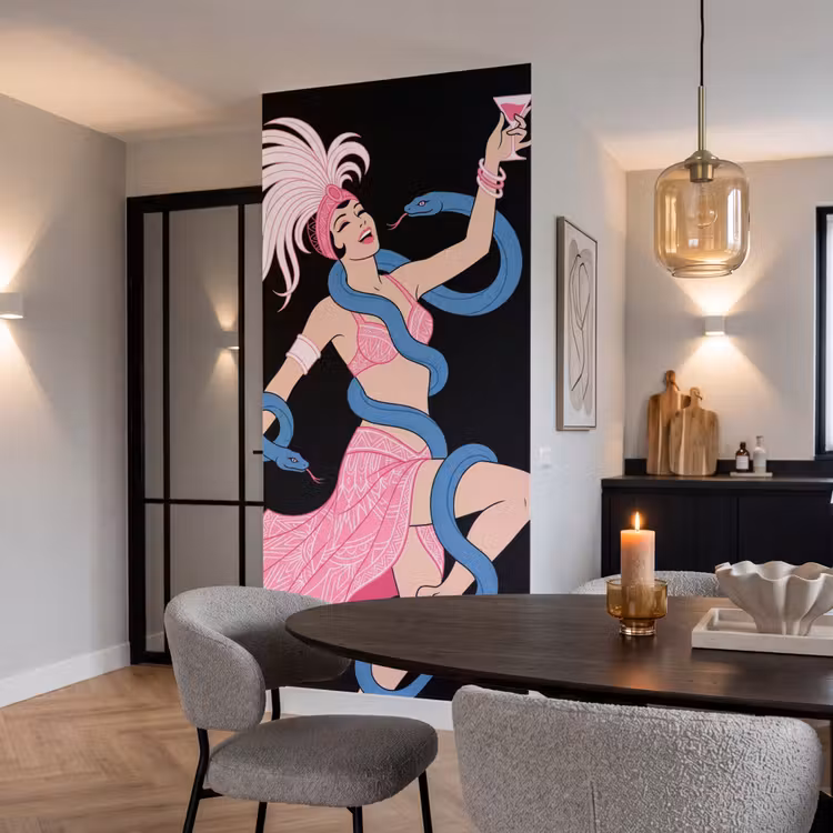Behang - Vrouw - Danseres - Slangen - Art Deco - Roze — 5