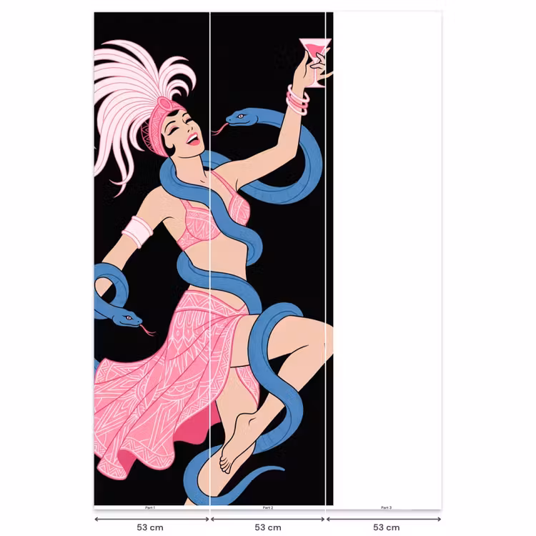Behang - Vrouw - Danseres - Slangen - Art Deco - Roze — 6