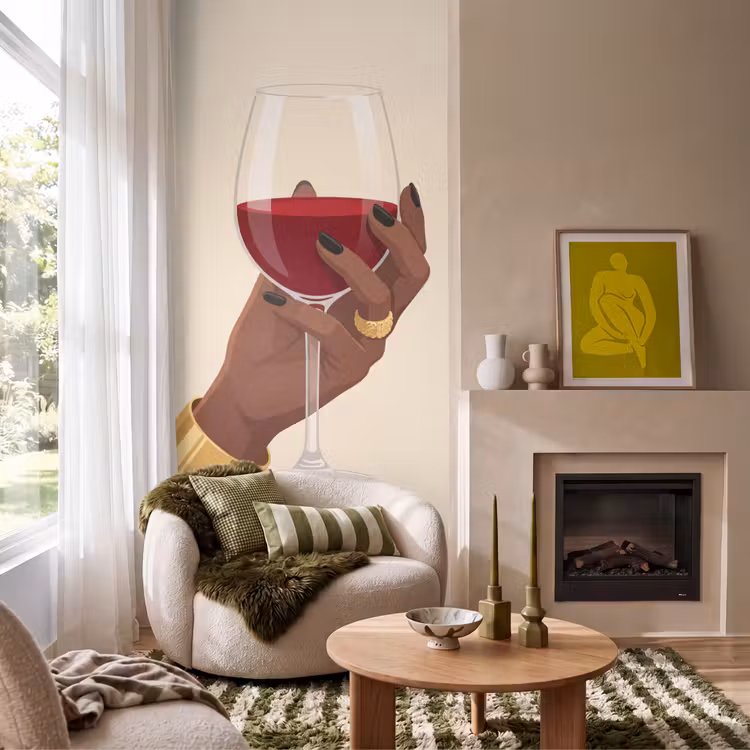Behang - Vrouw - Wijn - Glas - Illustratie - Rood — 1