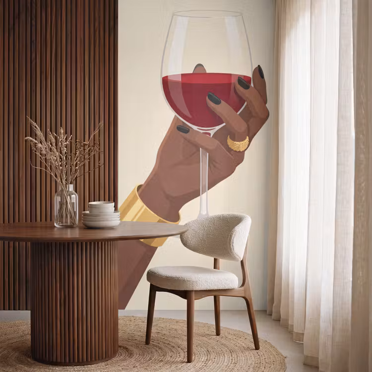 Behang - Vrouw - Wijn - Glas - Illustratie - Rood — 4