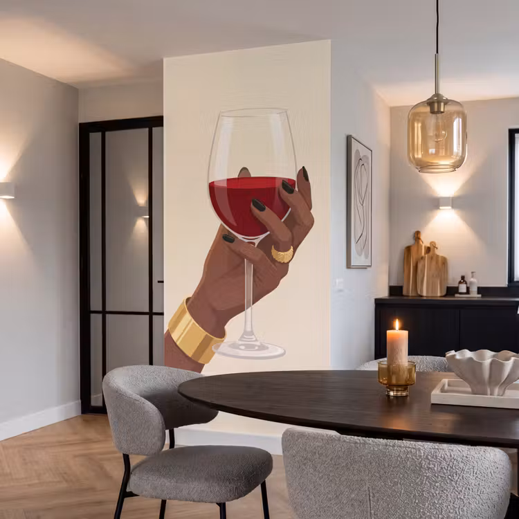 Behang - Vrouw - Wijn - Glas - Illustratie - Rood — 5