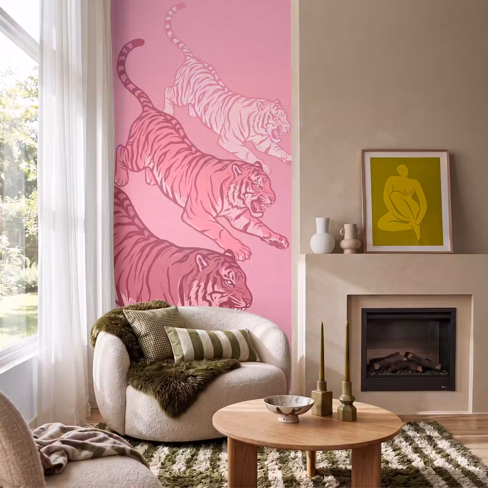 Behang - Kat - Springend - Dieren - Roze - Modern — 1