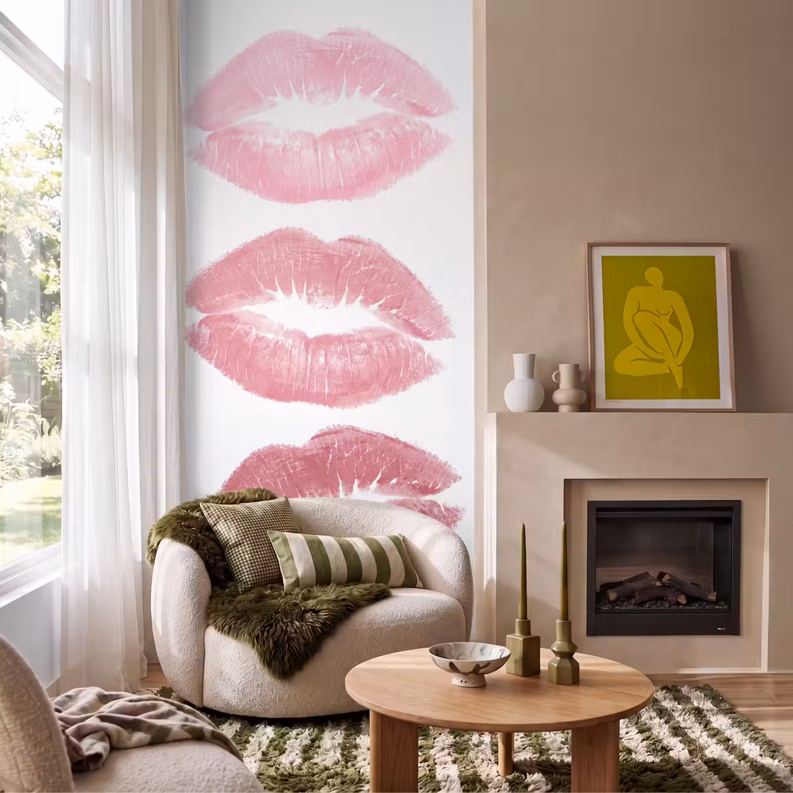 Behang - Lippen - Kusafdruk - Roze - Modern - Abstract — 1