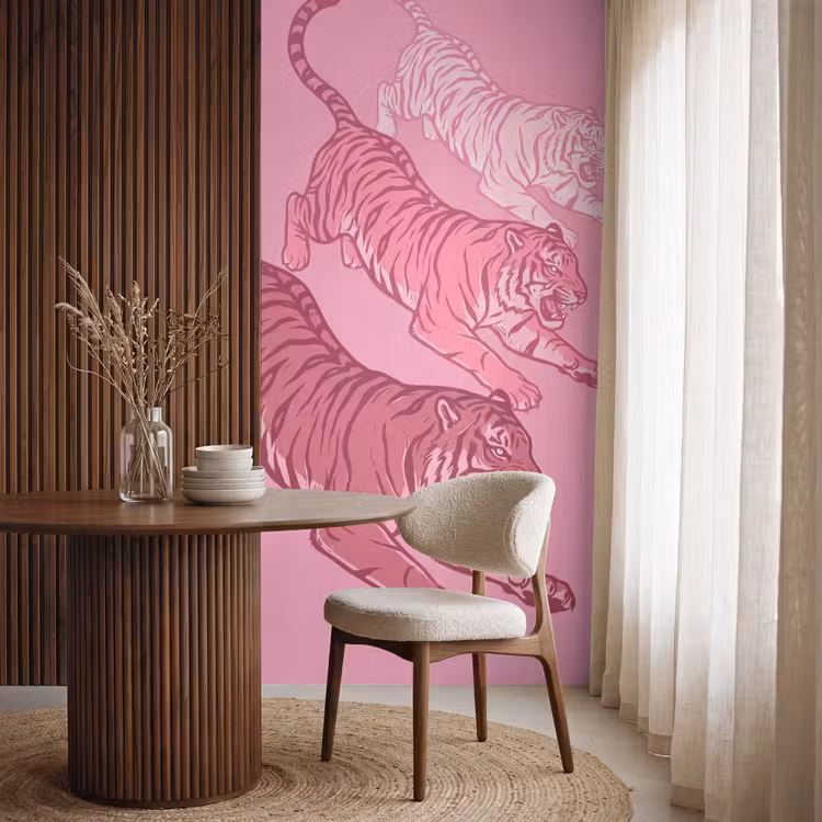 Behang - Kat - Springend - Dieren - Roze - Modern — 4