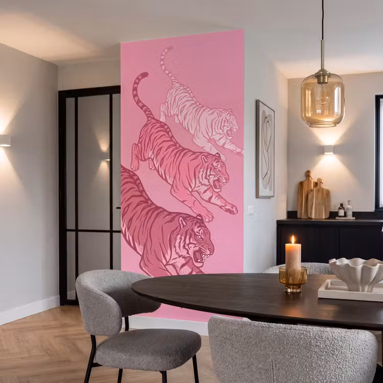 Behang - Kat - Springend - Dieren - Roze - Modern — 5