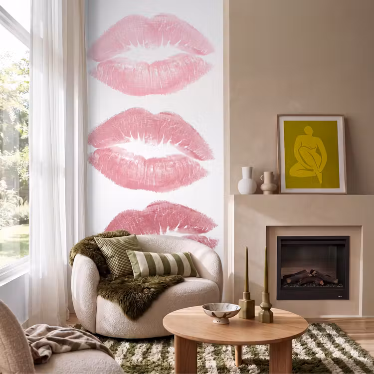Behang - Lippen - Kusafdruk - Roze - Modern - Abstract — 1