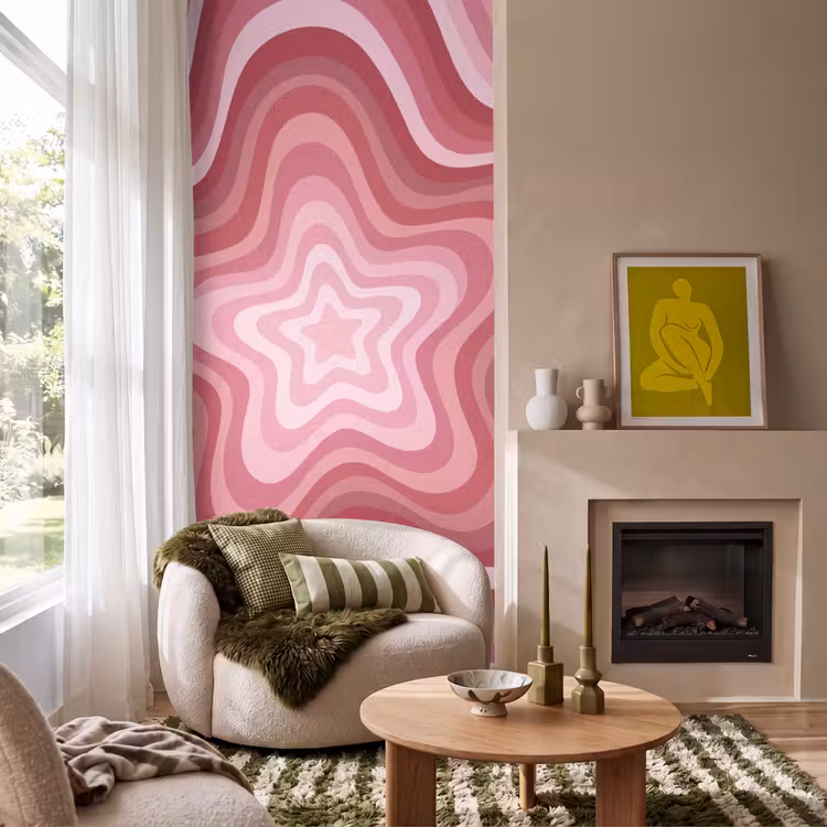 Behang - Ster - Golvend - Abstract - Roze — 1