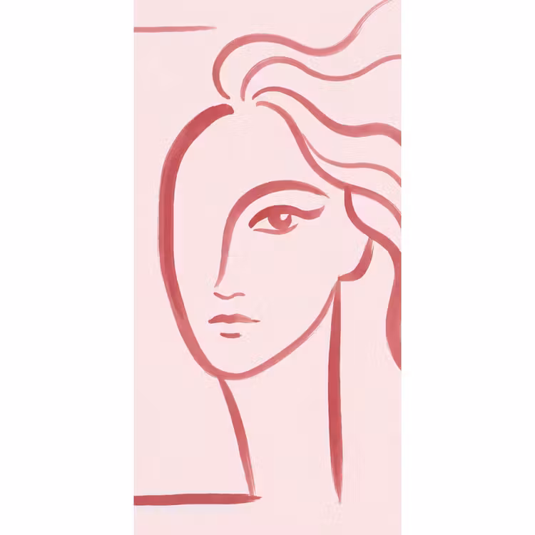 Behang - Vrouw - Portret - Abstract - Lijnkunst - Rood — 2