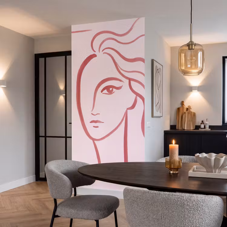 Behang - Vrouw - Portret - Abstract - Lijnkunst - Rood — 5