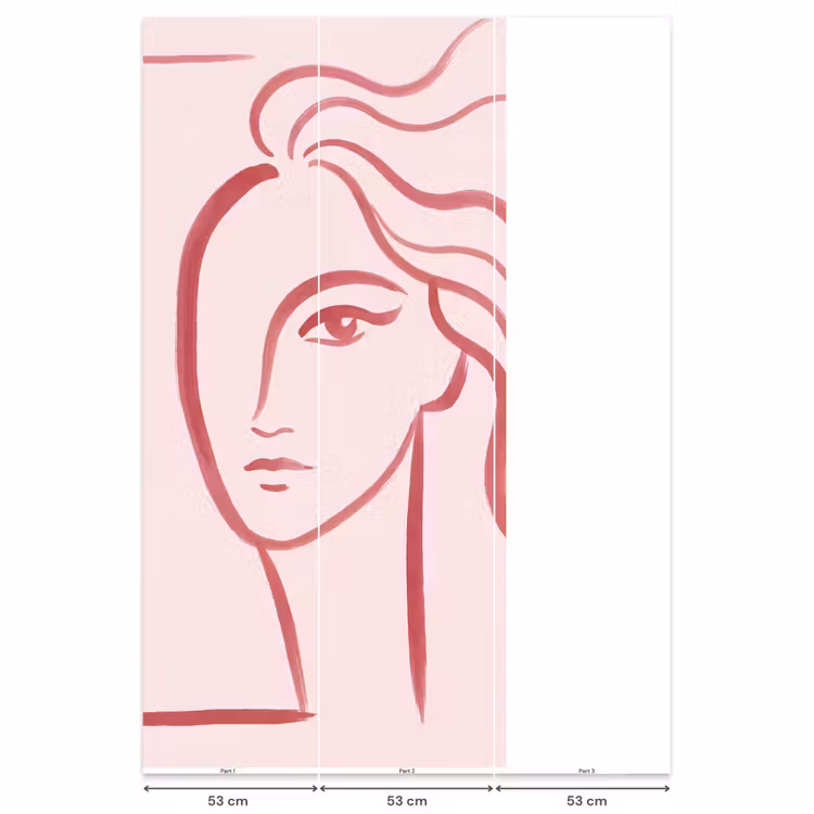 Behang - Vrouw - Portret - Abstract - Lijnkunst - Rood — 6