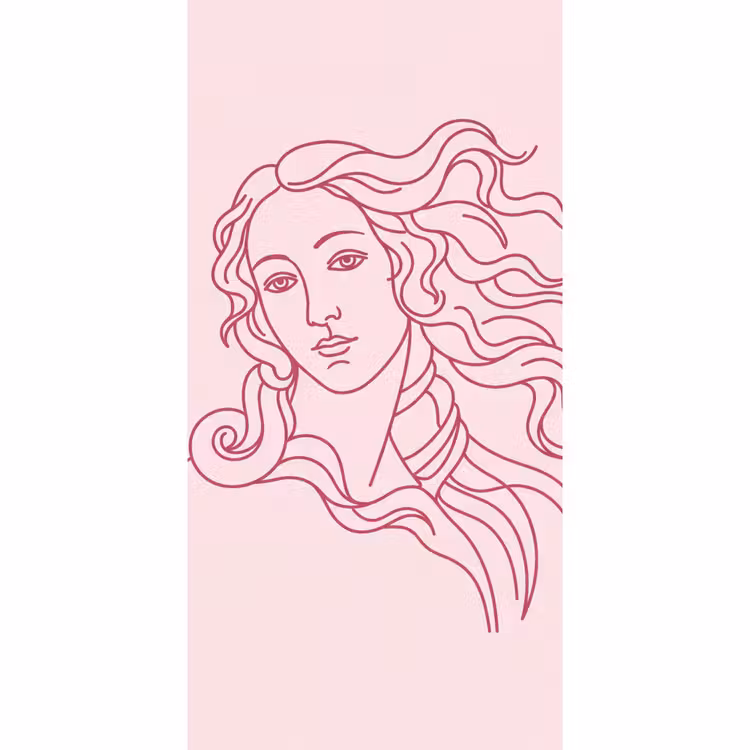 Behang - Vrouw - Portret - Klassiek - Line-art - Roze — 2