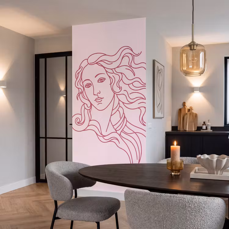 Behang - Vrouw - Portret - Klassiek - Line-art - Roze — 5