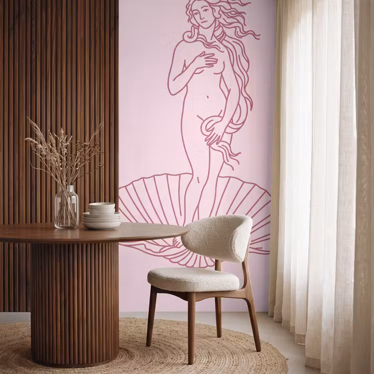 Behang - Vrouw - Schelp - Kunst - Lijntekening - Roze — 4
