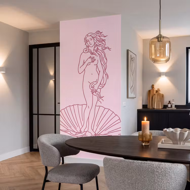 Behang - Vrouw - Schelp - Kunst - Lijntekening - Roze — 5
