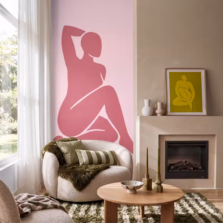 Behang - Vrouw - Silhouet - Abstract - Modern - Roze — 1