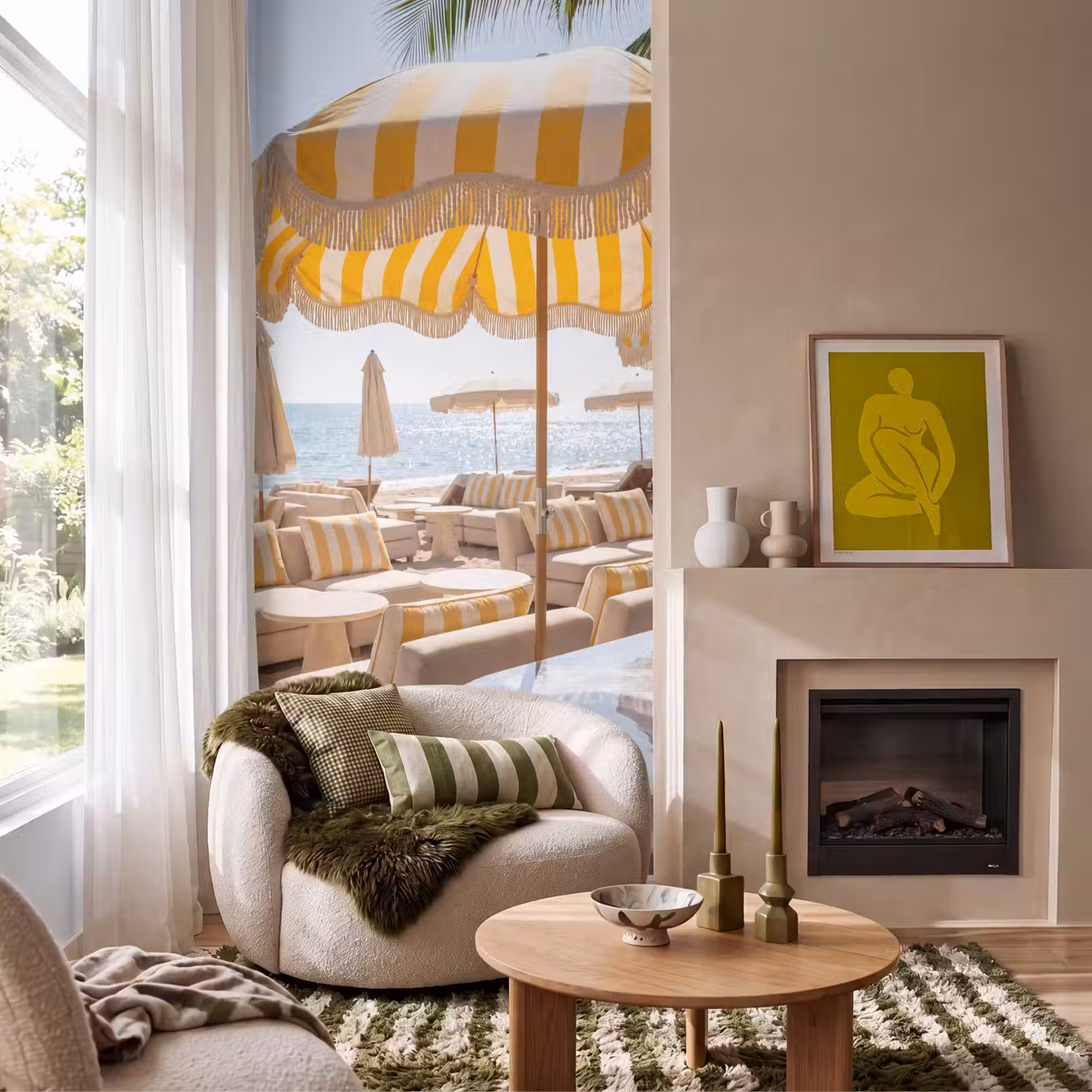Behang - Strand - Ligbedden - Vakantie - Modern - Geel — 1