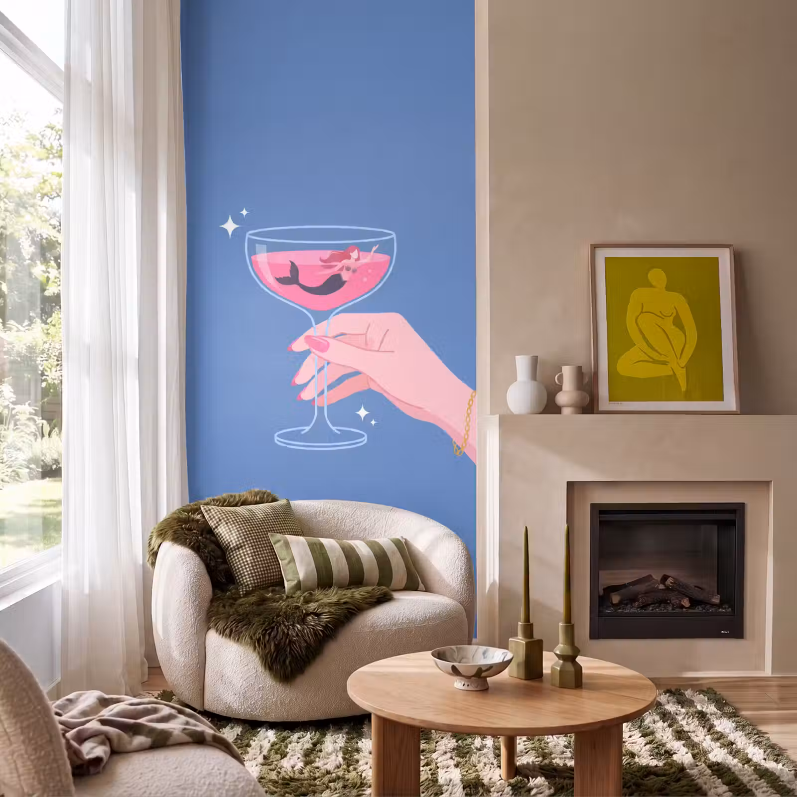 Behang - Vrouw - Glas - Abstract - Roze - Blauw — 1