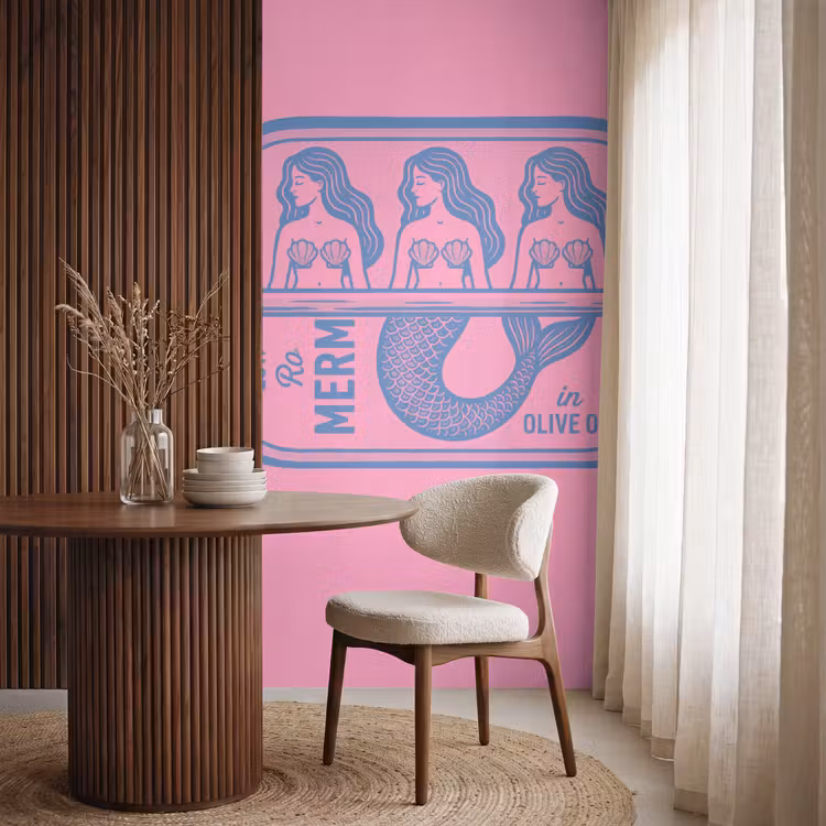 Behang - Meermin - Sardineblik - Illustratie - Roze - Retro — 4