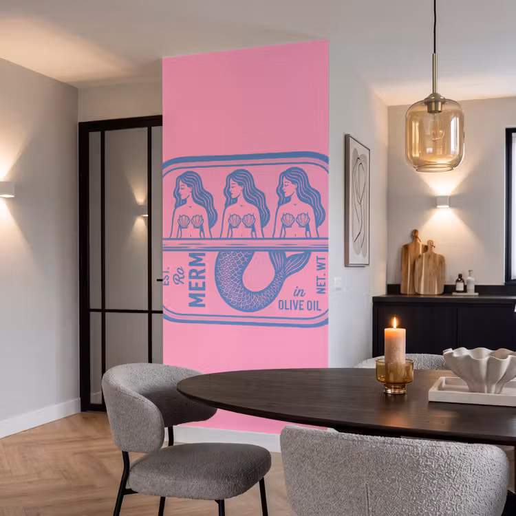 Behang - Meermin - Sardineblik - Illustratie - Roze - Retro — 5