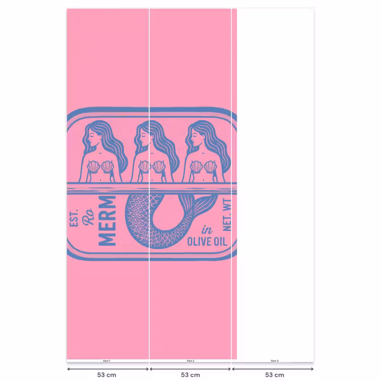 Behang - Meermin - Sardineblik - Illustratie - Roze - Retro — 6