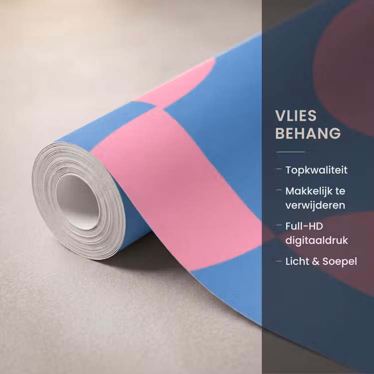 Behang - Patroon - Halve cirkels - Abstract - Modern - Roze - Blauw — 3
