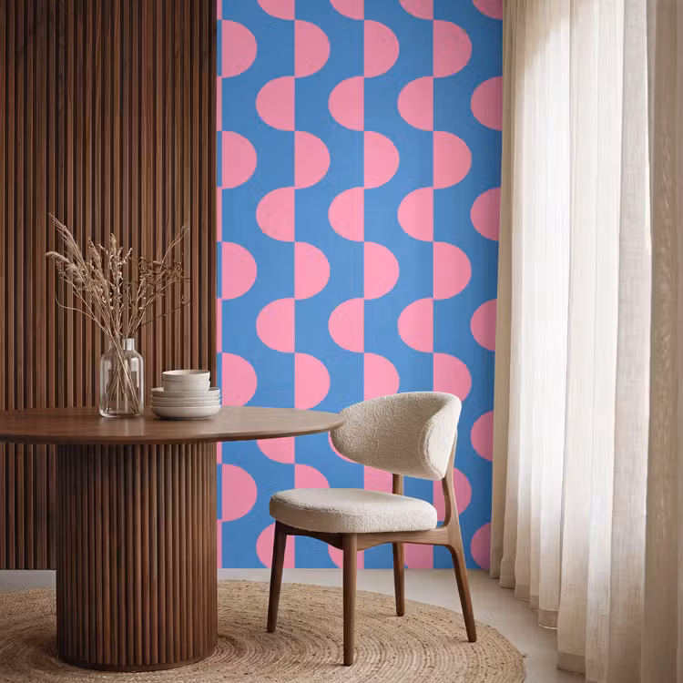Behang - Patroon - Halve cirkels - Abstract - Modern - Roze - Blauw — 4