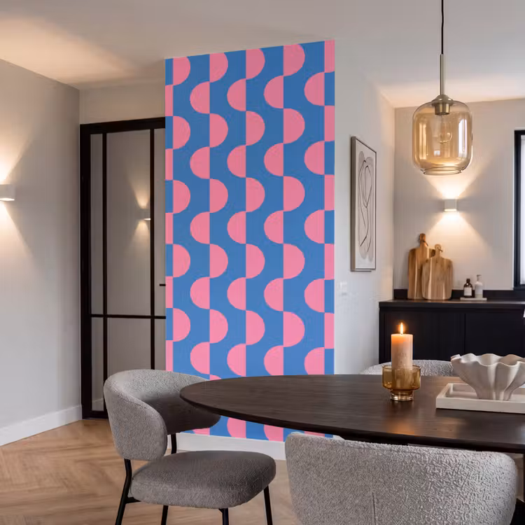 Behang - Patroon - Halve cirkels - Abstract - Modern - Roze - Blauw — 5
