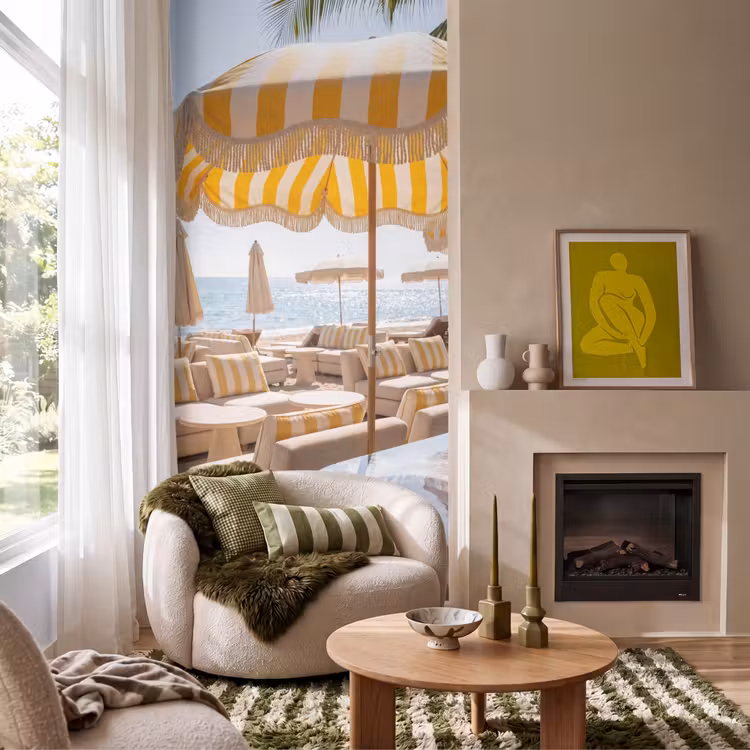Behang - Strand - Ligbedden - Vakantie - Modern - Geel — 1