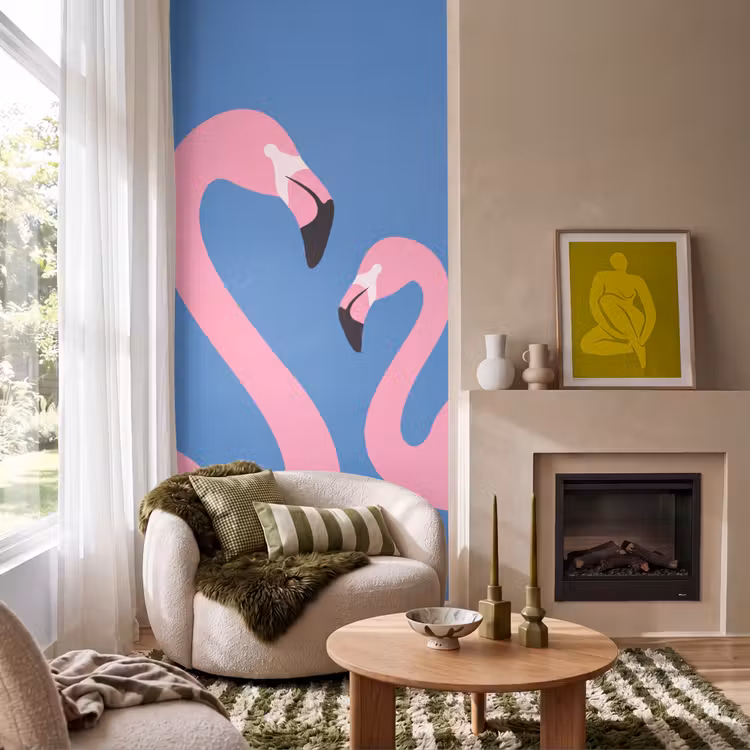 Behang - Vogel - Paar - Dieren - Modern - Roze — 1