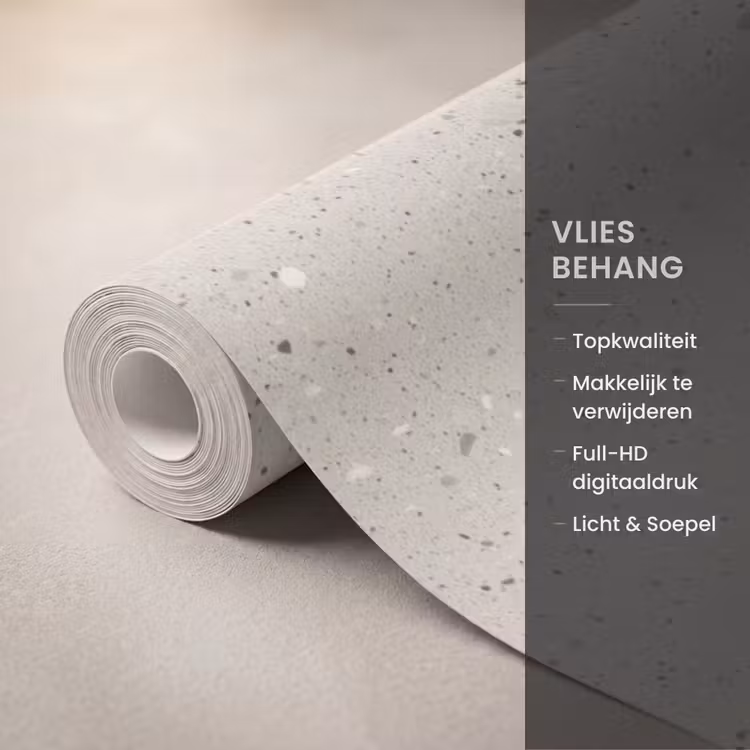 Behang - Lichtbeige - Terrazzo - Grijs — 3