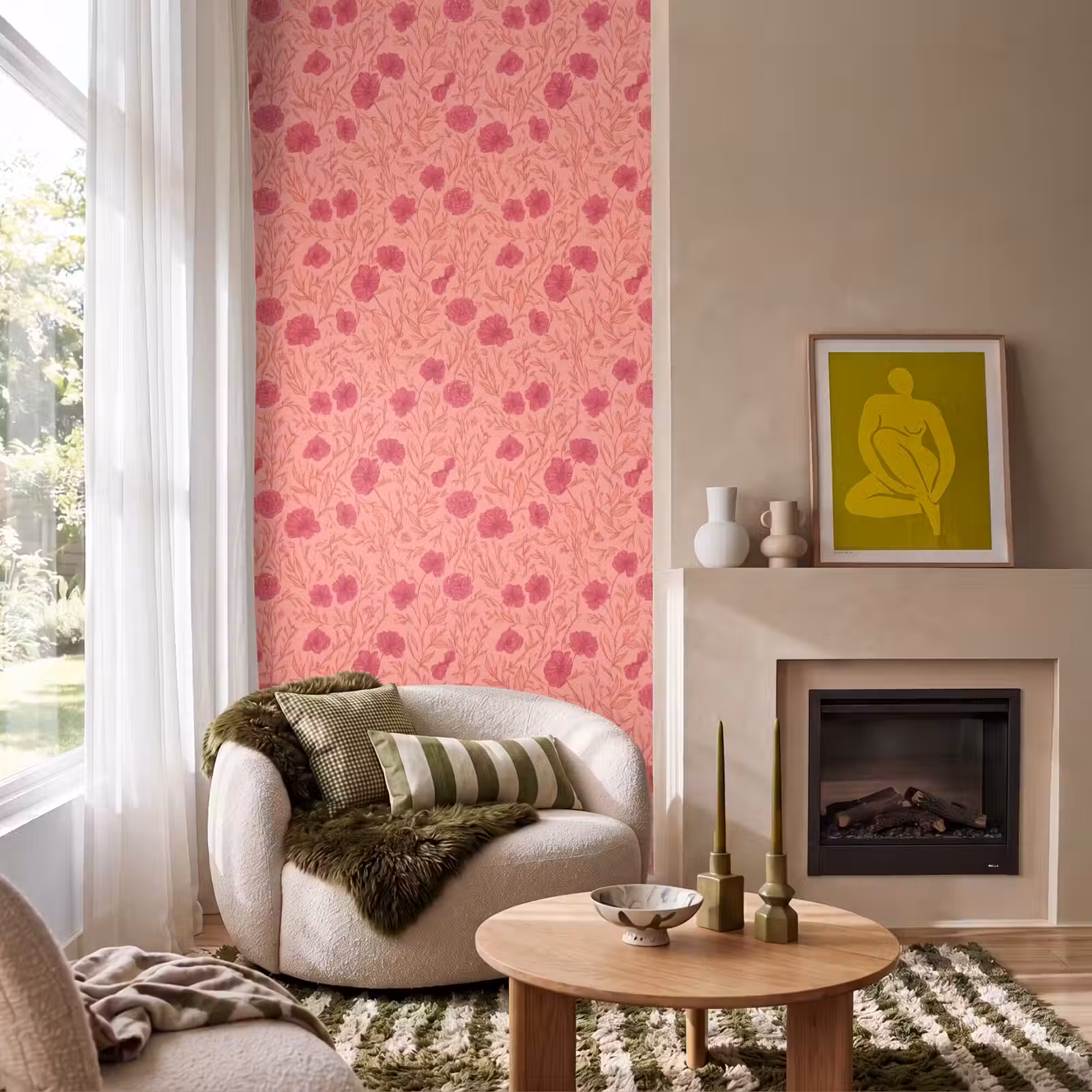Behang - Weidebloemen - Romantisch - Roze — 1