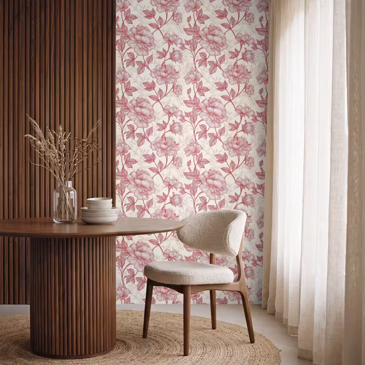 Behang - Pioenrozen - Modern -  Rood — 4
