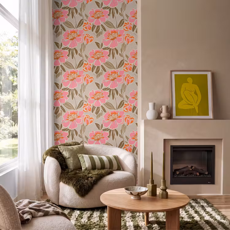 Behang - Pioenrozen - Patroon - Roze — 1