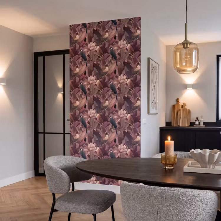 Behang - Vogels - Bladeren - Roze — 5