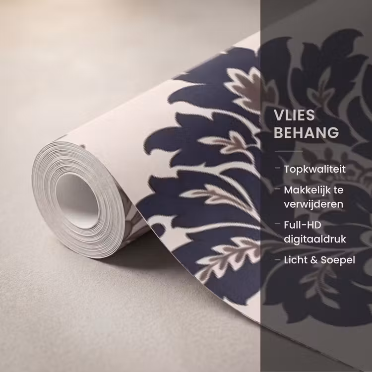 Behang - Patroon - Floraal - Klassiek - Beige-blauw — 3