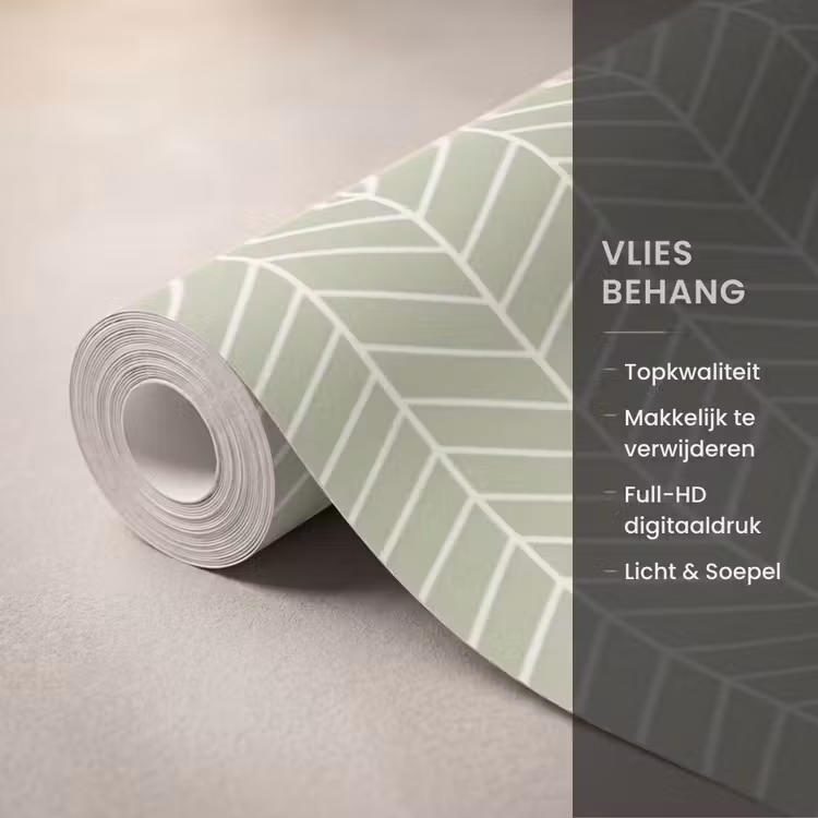 Behang - Saliegroen - Visgraat - Geometrisch - Patroon — 3