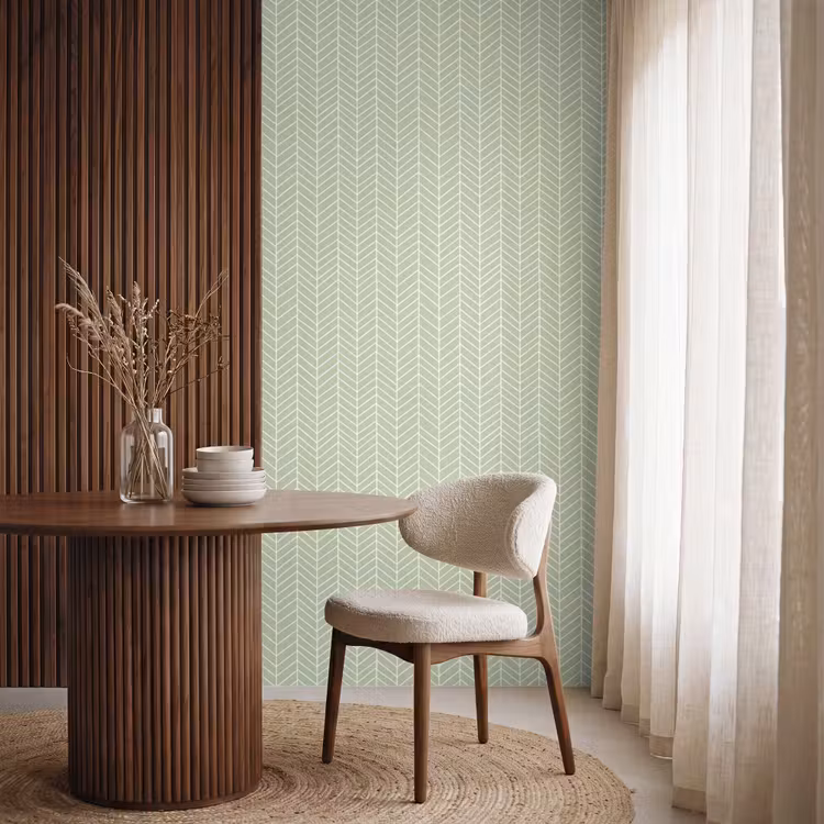 Behang - Saliegroen - Visgraat - Geometrisch - Patroon — 4