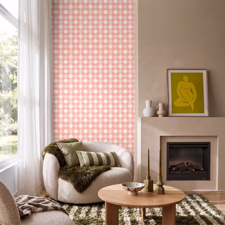 Behang - Koraal - Retro - Geometrisch - Patroon — 1