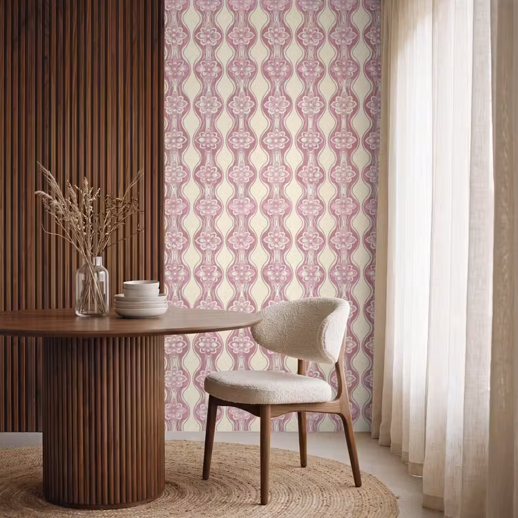Behang - Paarsroze - Bloemen - Retro - Patroon — 4